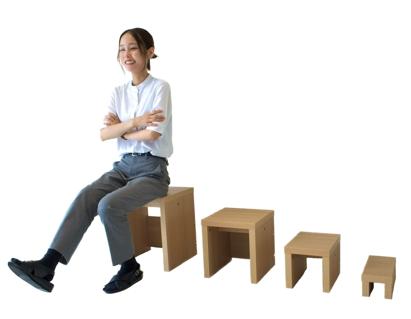 bonbone チェック スツール(ナチュラル)